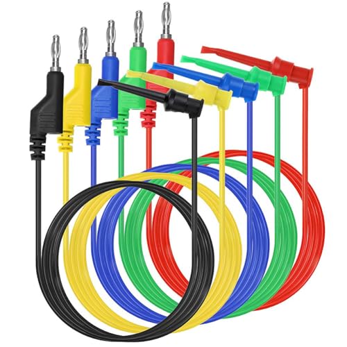 5 Pcs Multimeter Test Lead Set, 4mm Stackable Banana Plug to Test Hook Clips Flexible Testing Cable Wires for Multimeter Electrical Testing 500V 5A - size: Banana Plug to Test Hook