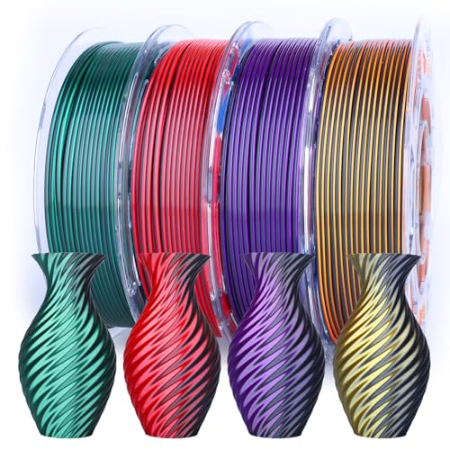 3DHoJor 3D Printer Filament Bundle, Silk PLA Filament 1.75mm, Dual Color Filament 200gX 4 Spools Silk Filament Bundle Multicolor - color: Black Series