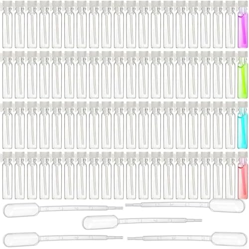 200Pcs Mini 1ml Clear Glass Perfume Sample Bottles with 5 Droppers, Empty Refillable Cologne Decant Bottles, Travel Tester Vials for Fragrance, Essential Oils, DIY Liquids