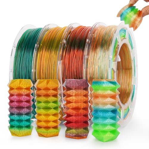 AMOLEN TPU 3D Printer Filament Bundle Transparent Multicolor Rainbow 200gX4 - color: Rainbow