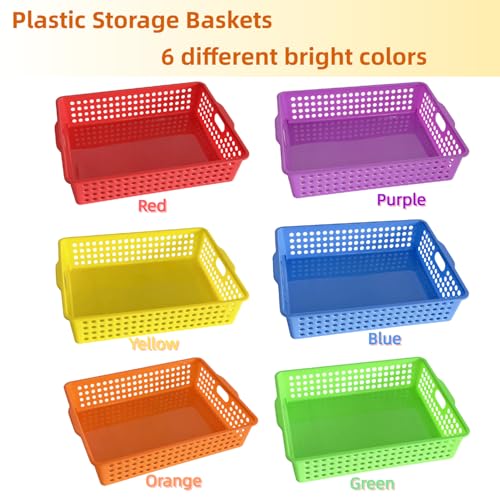6 Pack Plastic Turn in Paper Trays for Classroom, Bin Baskets,Bright Color - color: Bright Color