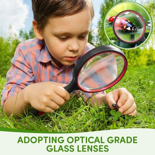 SenseYo 2 Pack 10X Handheld Magnifying Glass Large Reading Magnifier with Scratch Resistant Glass Lens for Kids Seniors Hobby Nature Exploration Scientific Activities (Green & Red) - color: Mixed 2 Pcs