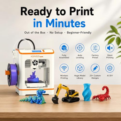 Hephi3d TINA2C 3D Printer Beginner Friendly, Easy-Ready to Print in 5 Mins - color: WhiteOrange