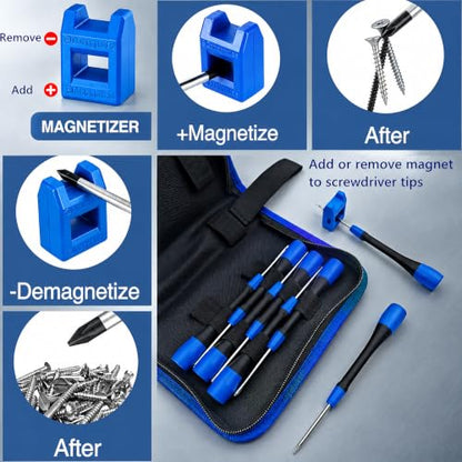 Precision Repair Tool Set, 12-Piece Craftsman & Miniature Tool Kit with Small Screwdrivers, Mini Pliers, Demagnetizer, Small Tool Kit for Phone, Laptop, Jewelry Repair, Includes Compact Storage Pouch