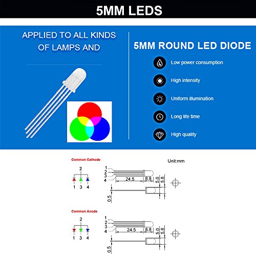 475 Pieces 3mm and 5mm LEDs Emitting Diodes with RGB LEDs,10 Color