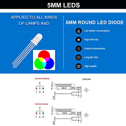 475 Pieces 3mm and 5mm LEDs Emitting Diodes with RGB LEDs,10 Color