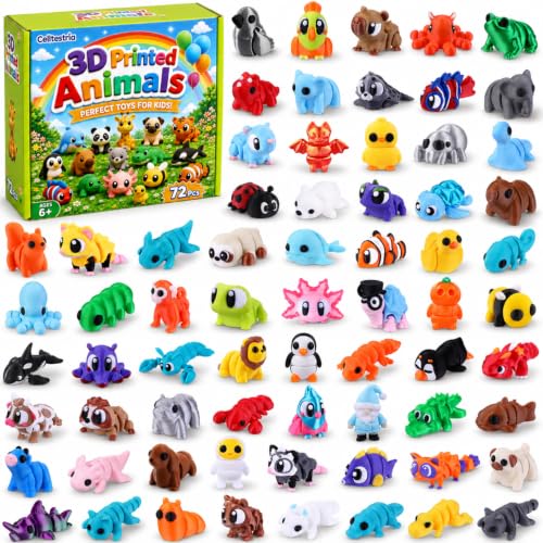 Celltestria 72PCS Mini 3D Printed Animals Articulated Fidget Toys for Kids - style: 72Pcs 3D Animals