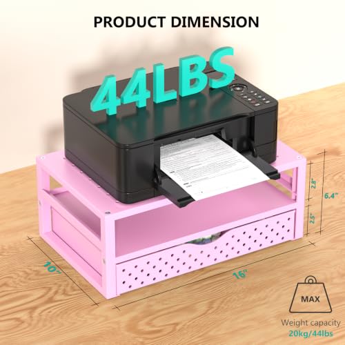 WALI Desk Organizer with Drawer，Computer Monitor Stand with Storage, Desk Organizers and Accessories for Computer, Printer, Laptop Riser for Home Office Supplies, (PTT005-P), 1 Pack, Pink - color: Pink, size: 2-Tier