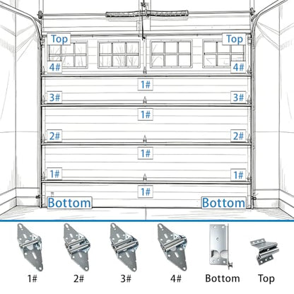 Garage Door Hardware kit, for 8' Height Garage Doors,Includes Rollers/Hinges/Bottom Bracket/Top Bracket/Wire Rope/Screw Pack - size: 8Ft Door