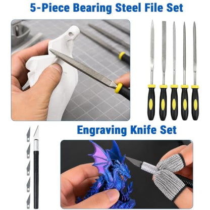 56Pcs 3D Printer Tools Kit with Storage Case, 3D Printer Accessories - Deburring Tool, Removing Scrapers, Metal Files, Brushes, Engraving Knives, Tweezers & More, for Bambu Lab, Ender 3, Kobra, etc