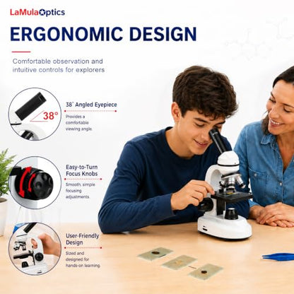 Microscope for Adults Students, 40X-2000X Microscopes, Metal-Structure Dual LED Illumination, Biological Compound Monocular Microscope Kit for School Lab, Homeschool w/Carrying Bag