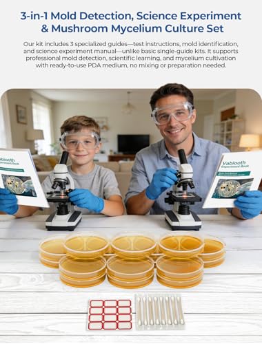 6 Packs Agar Petri Dishes Home Mold Test Kit, Science Project Kit, Mushroom Grow, Potato Dextrose Agar Plates Test HVAC System,Home Surfaces, Air Quality Includes Detailed Mold Identification Guide - size: 90mm - Agar