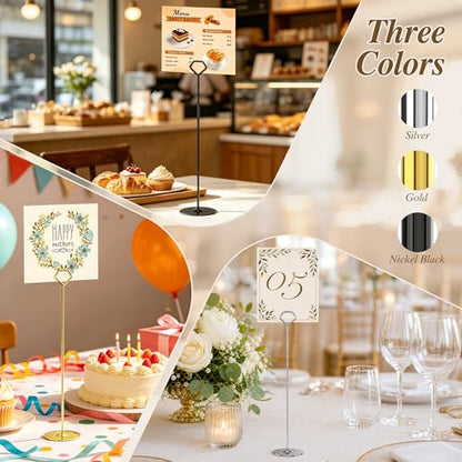 Urban Deco 16PK Table Number Holders 12 Inches Place Card Holder Metal Table Card Holders Picture Holders For Tables, Card Holder Stand For Wedding Décor Gold Sign Holder