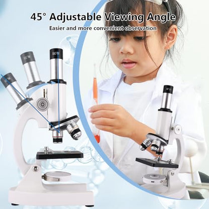 Microscope for Adults & Kids, 40X-2500X High-Power Compound Microscope for Students, School Lab & Home Schooling,Equiped with Slides Set & Phone Holder (Light White) - color: light white