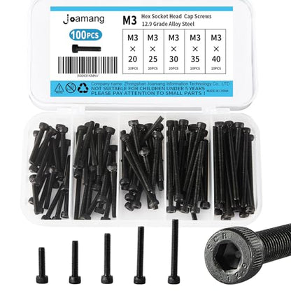 M3 x 20mm 25mm 30mm 35mm 40mm Hex Socket Head Cap Screws Bolts, 12.9 Grade Alloy Steel, Black Oxide Finish, Metric Allen Drive, Fully Threaded, Assortment Kit 100Pcs - size: Socket M3x20-40 mm