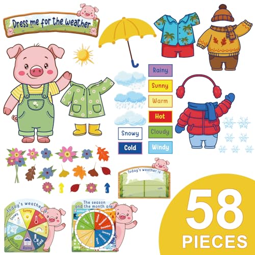 Gilprop 58 Pcs Dress for Weather Bulletin Board Set for Classroom, Piggy - style: Piggy