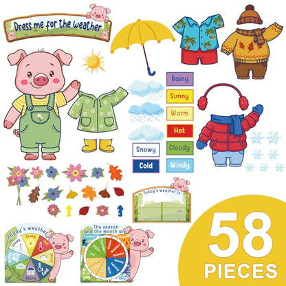 Gilprop 58 Pcs Dress for Weather Bulletin Board Set for Classroom, Piggy - style: Piggy