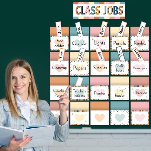 ZOIIWA 81 Pcs Boho Classroom Jobs Bulletin Board Set Class Job Chart - style: Boho
