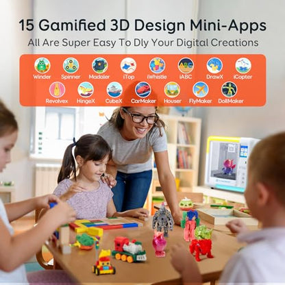 AOSEED AI 3D Printer for Kids, Fast 400mm/s, 1500+ Models, Enclosed Safe - color: White (X-MAKER AI+) + 1 PLA