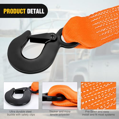 Nilight Boat Trailer Winch Strap 2" x 20' with Steel Hook - color: 2in x 20ft Boat Trailer Winch Strap