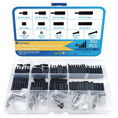 350PCS M2 Black Male Female Nylon Hex Spacer Standoff Screw Nut Set Assortment Kit (Black) for PCB Motherboard Circuit Board - size: 350Pcs M2
