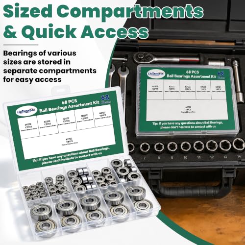 68 PCS Ball Bearings Kit, 6 Sizes Steel Small Roller Bearings