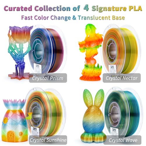ZIRO 3D Printer Filament Bundle, Crystal Series 1kg x 4 Spool, 4 Pack - color: Crystal-4pack (Sunshine, Prism, Wave, Nectar)