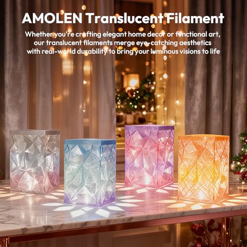 AMOLEN Translucent PLA 3D Printer Filament Bundle Crystal Multicolor 200gx4 - color: Phantom Blue/Amber Yellow/Haze Blue/Aurora Purple