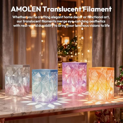 AMOLEN Translucent PLA 3D Printer Filament Bundle Crystal Multicolor 200gx4 - color: Phantom Blue/Amber Yellow/Haze Blue/Aurora Purple