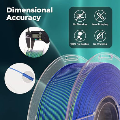 AMOLEN Silk PLA 3D Printer Filament, Silk Dual Color Blue Green PLA Filament 1.75mm, Shiny Coextrusion PLA Filament, Color Change 3D Printing Filament 1KG/2.2lb - color: 1kg-silk Dual Color-blue Green Pla