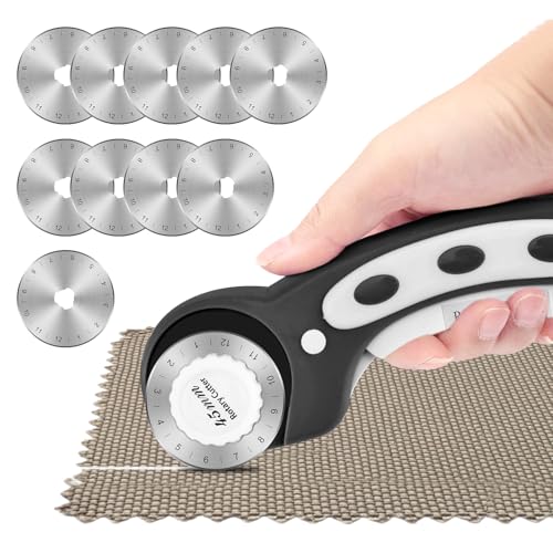 45mm Rotary Cutter for Fabric, Rotary Quilting Cutter with 10 Pcs Blades - color: Black