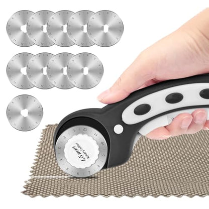 45mm Rotary Cutter with 10 Extra Replacement Blades, with Safety Lock - color: Black