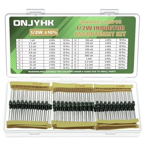 20Values 200PCS 1/2W Inductor Kit 1uH to 4.7mH 0.5 Watt Color Ring Inductors Assortment Set