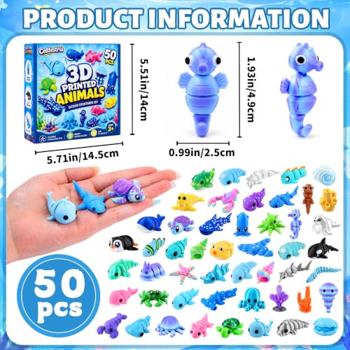 Celltestria 50Pcs Little 3D Printed Figurines Ocean Animals Toys for Kids - style: 50Pcs 3D Ocean Animals