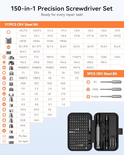 SOONAN 150 in 1 Precision Screwdriver Set, Mini Screwdriver Tool Kit Black - size: 150-IN-Black