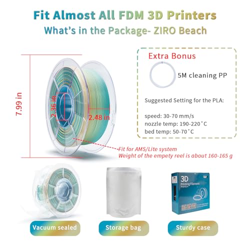 ZIRO Fast Gradient PLA, Matte Multi Colors 3D Printer Filament 1kg, Beach - color: Beach(matte)