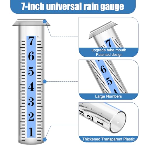 YZDTECH Rain Gauge Replacement Tube Plastic, Accurate Rain Gauge Outdoor, Thickened and Transparent 7" Capacity Tube with Blue Strip for Yard, 1 Rain Meter Tube with 1 Clean Brush and 1 Red Float - color: 1PCS Rain Gauge Replacement Tube