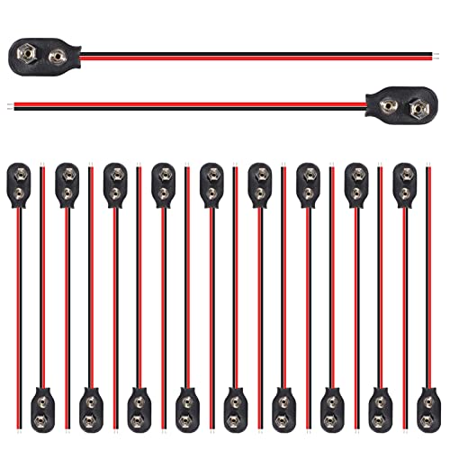 DORHEA 20Pcs I Type 9V Battery Clip Connector I-Type 9 Volt Battery Buckle Connector Long Cable Connection Hard Shell Black Red Connector for Student Experiment,or Other Equipment with 9V Battery - color: 20Pcs I Type