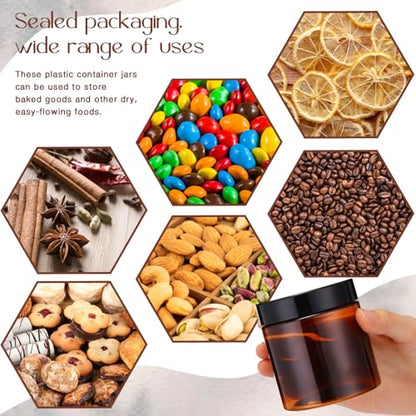 Patelai 4 Pcs Plastic Jars with Lids, Amber, 8 oz, Wide Mouth - color: Amber, size: 8 oz