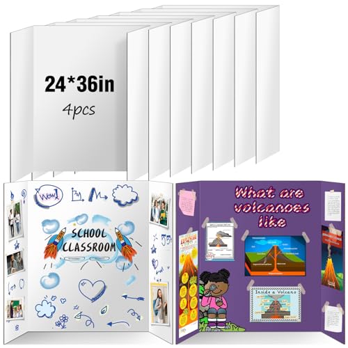 IKAYAS 4 Pack Trifold Poster Board 24" X 36" Double Sided Display Board