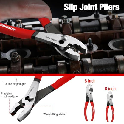 WORKPRO 7-Piece Pliers Set, Pliers Tool Set with Comfort Grip, Red - color: Red