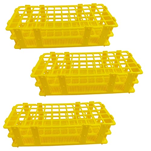 3 Packs Plastic Test Tube Rack, 60 Holes Lab Test Tube Rack Holder for 16mm Test Tubes, Yellow, Detachable (Yellow60)