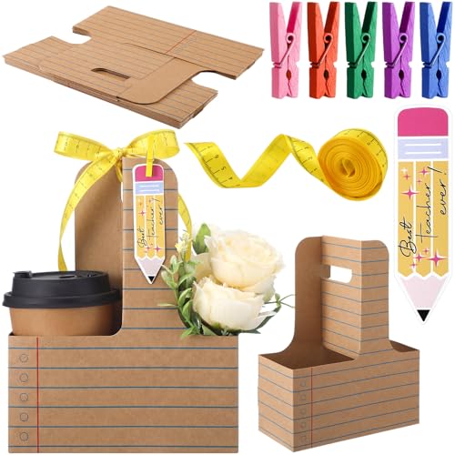 Reallnaive 12 Set Back to School Gifts 2 Cup Drink Carrier,Kraft Line - style: Kraft Line