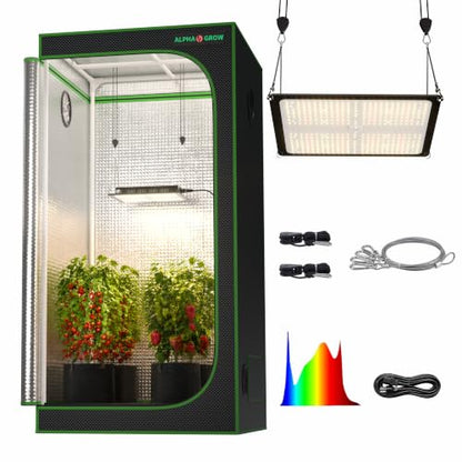 34x34 Grow Tent Kit with LED Grow Light, 34"x34"x72" 1680D Mylar Indoor Grow Tent Starter System with AG1000 100W Full Spectrum Dimmable Plant Light for Hydroponics, Herbs, Vegetables, Seedlings - size: 34" x 34" x 72"