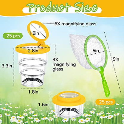 Jexine 50 Pcs Bug Catcher with Magnifying Lens, Insect Viewer for Kids