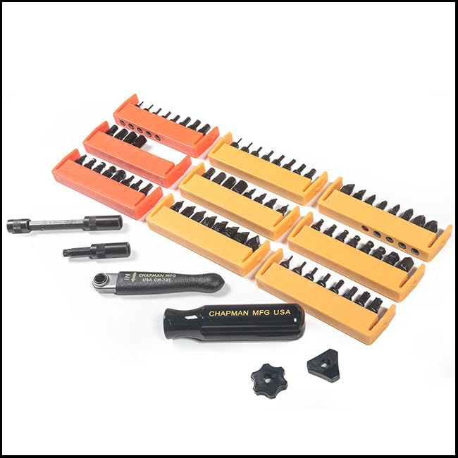 Chapman MFG 1000 Mity Master Set - Includes Phillips, Slotted, SAE & Metric MM Hex, Ball Allen Hex, JIS, Star (for Torx), Robertson Bits, Complete Set 68 USA Made Insert Bits, Mini Ratchet Hand Tool - size: 84 Piece Set