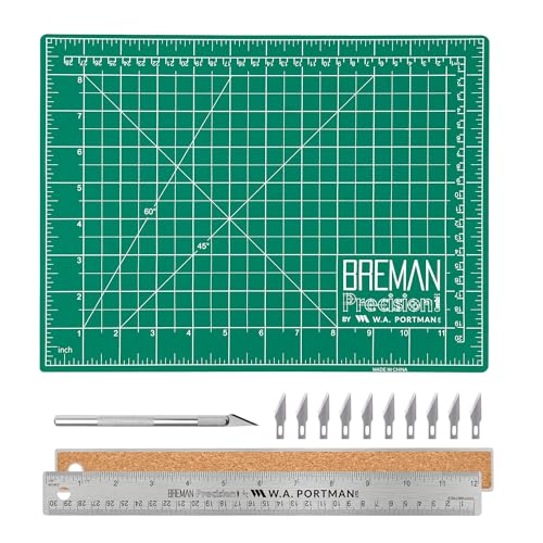 WA Portman Self-Healing Cutting Mat with Hobby Knife, 12'' Metal Ruler Set - size: 9x12