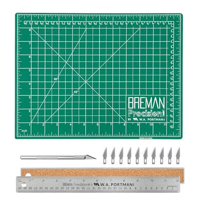 WA Portman Self-Healing Cutting Mat with Hobby Knife, 12'' Metal Ruler Set - size: 9x12