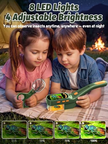 Acoath Microscope for Kids, Bug Catcher, 2.4" IPS Screen Bug Catching Kit - color: Dark Green
