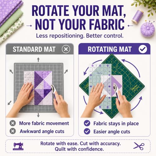 The Quilted Bear Rotating Cutting Mat 18" x 18" - Square 360° Rotating Self Healing Mat with Innovative Locking Mechanism for Quilting & Sewing Your Choice of Colours Available! (Green) - color: Green, size: 18"L x 18"W